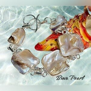 Genuine Biwa Pearl Silver Bracelet